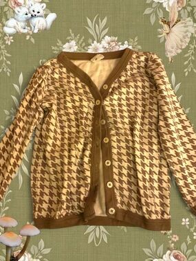 kate quinn Brown & Cream Houndstooth Button-Up Top